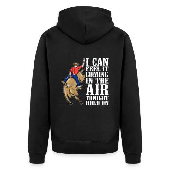 Bull Riding I Can Feel It Coming Cowboy Bull Rider - Unisex Premium Bio Zip Hoodie - Schwarz - Hinten - Nico (187cm)