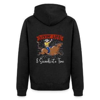 Bull Riding Livin' Life 8 Seconds At Bucking Bull - Unisex Premium Bio Zip Hoodie - Schwarz - Hinten - Nico (187cm)
