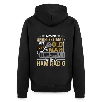 Ham Radio Never Underestimate An Old Amateur Radio - Unisex Premium Bio Zip Hoodie - Schwarz - Hinten - Nico (187cm)