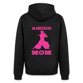 Aikido Mom Japan Taekwondo Karate Kampfsport - Unisex Premium Bio Zip Hoodie - Schwarz - Hinten - Nico (187cm)