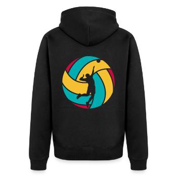 Volleyball retro Ball Volleyballer - Unisex Premium Bio Zip Hoodie - Schwarz - Hinten - Nico (187cm)