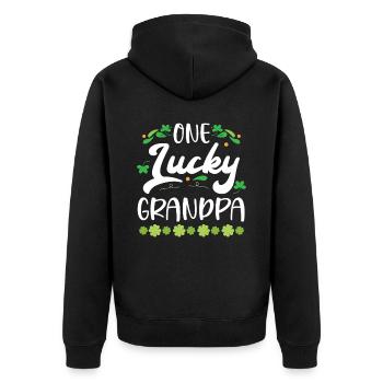 One Lucky Grandpa Irish Grandfather St. Patrick - Unisex Premium Organic Zip Hoodie - black - Back - Nico (187cm)