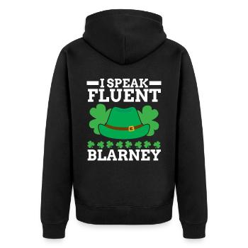 Ich spreche fließend Blarney Shamrock St. Patricks Day - Unisex Premium Bio Zip Hoodie - Schwarz - Hinten - Nico (187cm)