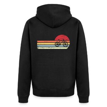 Sonne und Retro-Linien - E-Bike - - Unisex Premium Bio Zip Hoodie - Schwarz - Hinten - Nico (187cm)