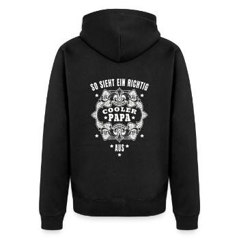 Papa Vater - So sieht ein richtig cooler Papa aus - Unisex Premium Bio Zip Hoodie - Schwarz - Hinten - Nico (187cm)
