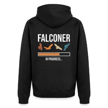Falconer In Progress - Unisex Premium Bio Zip Hoodie - Schwarz - Hinten - Nico (187cm)