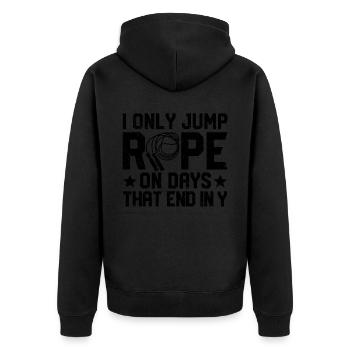 Lustiges Springseil Springseil - Unisex Premium Bio Zip Hoodie - Schwarz - Hinten - Nico (187cm)