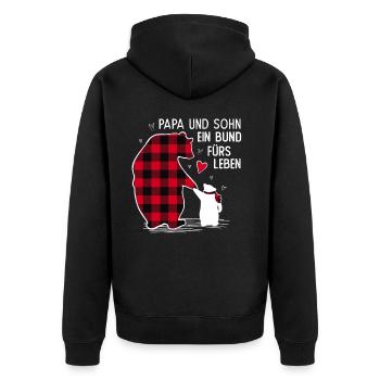 Papa und Sohn Ein Bund fürs Leben - Unisex Premium Bio Zip Hoodie - Schwarz - Hinten - Nico (187cm)