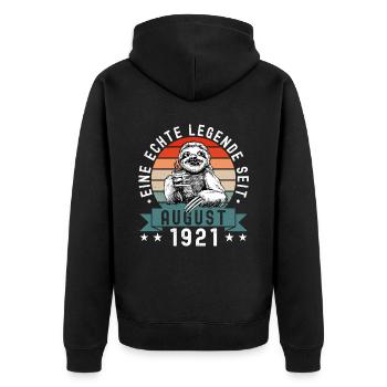 Faultier Geburtstag August 1921 Geboren Jahrgang - Unisex Premium Bio Zip Hoodie - Schwarz - Hinten - Nico (187cm)