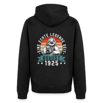 Faultier Geburtstag August 1925 Geboren Jahrgang - Unisex Premium Bio Zip Hoodie - Schwarz - Hinten - Nico (187cm)