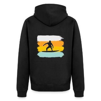 Surfing Retro - Unisex Premium Organic Zip Hoodie - black - Back - Nico (187cm)