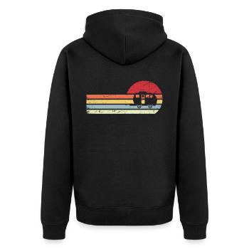 Sonne und Retro-Linien - Camping Wohnwagen - - Unisex Premium Bio Zip Hoodie - Schwarz - Hinten - Nico (187cm)