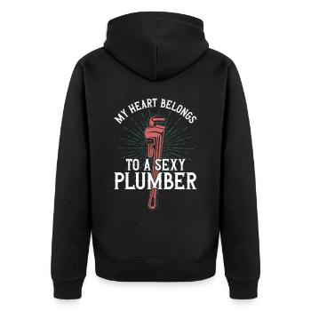 Plumbing Plumber Girlfriend Wife - Unisex Premium Bio Zip Hoodie - Schwarz - Hinten - Nico (187cm)
