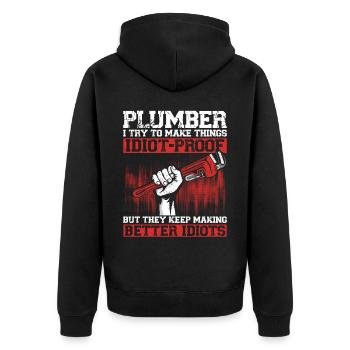 Plumbing Plumber Vintage Plumber I - Unisex Premium Bio Zip Hoodie - Schwarz - Hinten - Nico (187cm)