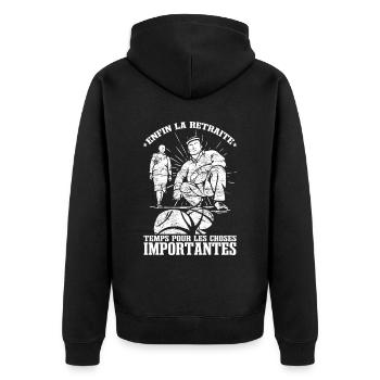 Proverbe Boule Lyonnaise Retraite Bouliste - Veste à capuche bio Premium Unisexe - noir - Dos - Nico (187cm)