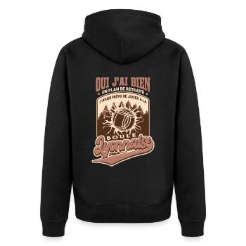 Proverbe Boule Lyonnaise Retraite - Veste à capuche bio Premium Unisexe - noir - Dos - Nico (187cm)