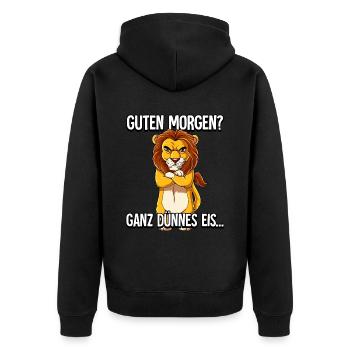 Guten Morgen Ganz Dünnes Eis Löwe - Unisex Premium Bio Zip Hoodie - Schwarz - Hinten - Nico (187cm)