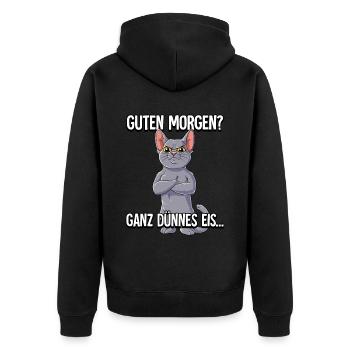 Guten Morgen Ganz Dünnes Eis Katze - Unisex Premium Bio Zip Hoodie - Schwarz - Hinten - Nico (187cm)