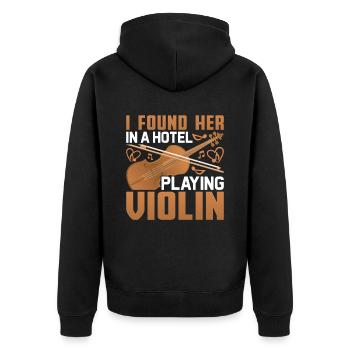Ich fand sie in einem Hotel, als sie Geige - Unisex Premium Bio Zip Hoodie - Schwarz - Hinten - Nico (187cm)