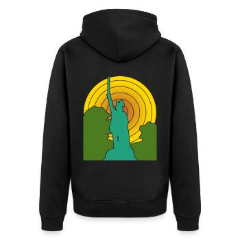 Hermannsdenkmal retro Detmold - Unisex Premium Bio Zip Hoodie - Schwarz - Hinten - Nico (187cm)