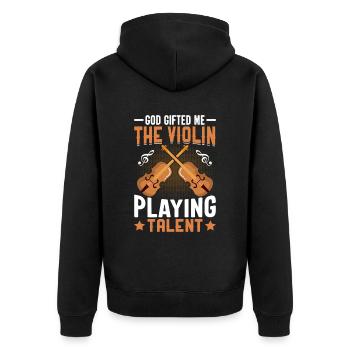 Gott hat mir das Geigenspieltalent geschenkt - - Unisex Premium Bio Zip Hoodie - Schwarz - Hinten - Nico (187cm)
