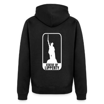 Hermannsdenkmal - Unisex Premium Bio Zip Hoodie - Schwarz - Hinten - Nico (187cm)