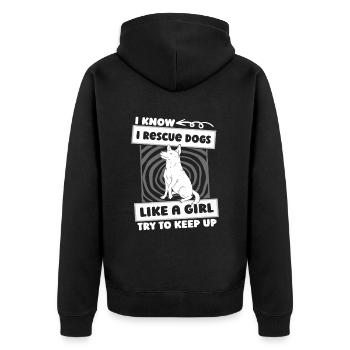 Hund Rettungshund Mädchen - Unisex Premium Bio Zip Hoodie - Schwarz - Hinten - Nico (187cm)