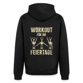 Workout Feiertage Wein Sport Alkohol Spruch Humor - Unisex Premium Bio Zip Hoodie - Schwarz - Hinten - Nico (187cm)