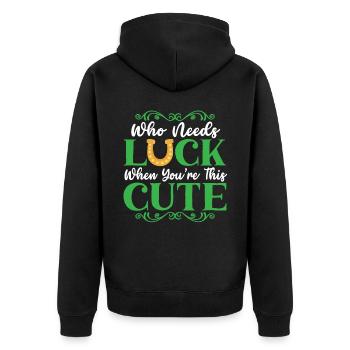 Wer braucht Glück, wenn du so süß irisch bist - Unisex Premium Bio Zip Hoodie - Schwarz - Hinten - Nico (187cm)