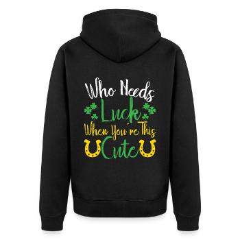 Wer braucht Glück, wenn du so süß irisch bist - Unisex Premium Bio Zip Hoodie - Schwarz - Hinten - Nico (187cm)