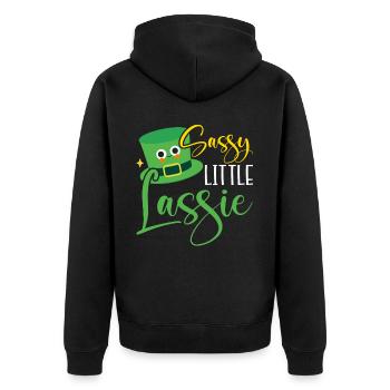 Sassy Little Lassie St. Patricks Day Irish Pride - Unisex Premium Bio Zip Hoodie - Schwarz - Hinten - Nico (187cm)