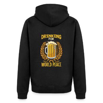 Drinking for world peace - Unisex Premium Bio Zip Hoodie - Schwarz - Hinten - Nico (187cm)