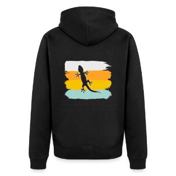 Eidechse Retro - Unisex Premium Bio Zip Hoodie - Schwarz - Hinten - Nico (187cm)