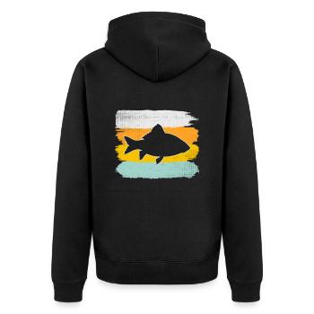 Fisch Retro - Unisex Premium Bio Zip Hoodie - Schwarz - Hinten - Nico (187cm)