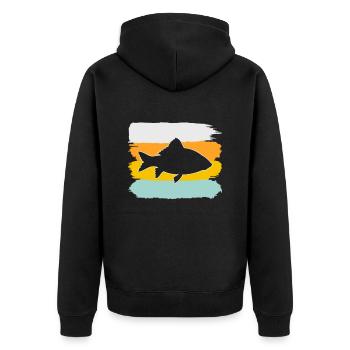 Fisch Retro - Unisex Premium Bio Zip Hoodie - Schwarz - Hinten - Nico (187cm)