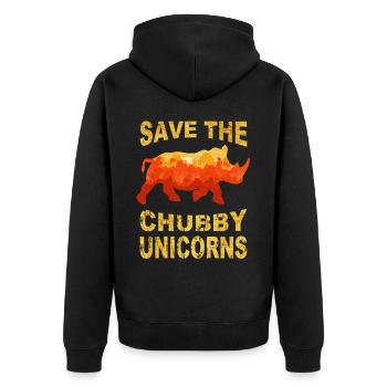 save the chubby uniicorns - Unisex Premium Bio Zip Hoodie - Schwarz - Hinten - Nico (187cm)