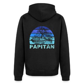 Papitän Vater Papa Kapitän Retro Anker Vatertag - Unisex Premium Bio Zip Hoodie - Schwarz - Hinten - Nico (187cm)
