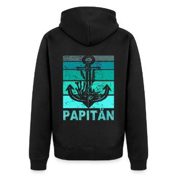 Papitän Vater Papa Kapitän Retro Anker Vatertag - Unisex Premium Bio Zip Hoodie - Schwarz - Hinten - Nico (187cm)