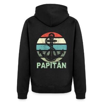 Papitän Vater Papa Kapitän Retro Anker Vatertag - Unisex Premium Bio Zip Hoodie - Schwarz - Hinten - Nico (187cm)