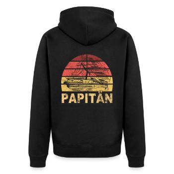 Papitän Vater Papa Kapitän Retro Anker Vatertag - Unisex Premium Bio Zip Hoodie - Schwarz - Hinten - Nico (187cm)