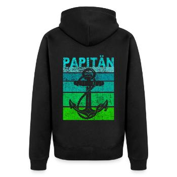 Papitän Vater Papa Kapitän Retro Anker Vatertag - Unisex Premium Bio Zip Hoodie - Schwarz - Hinten - Nico (187cm)