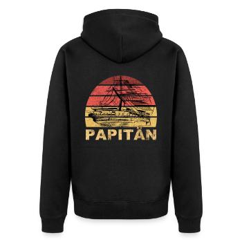 Papitän Vater Papa Kapitän Retro Anker Vatertag - Unisex Premium Bio Zip Hoodie - Schwarz - Hinten - Nico (187cm)