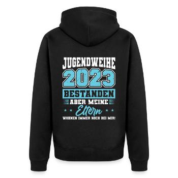 Jugendweihe 2023 Mädchen Junge - Unisex Premium Bio Zip Hoodie - Schwarz - Hinten - Nico (187cm)