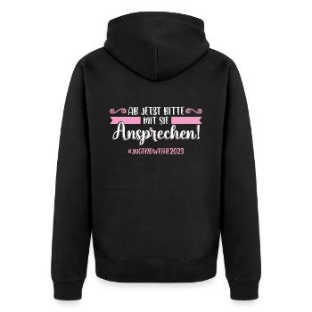 Jugendweihe 2023 Mädchen Junge - Unisex Premium Bio Zip Hoodie - Schwarz - Hinten - Nico (187cm)