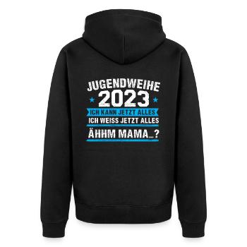 Jugendweihe 2023 Mädchen Junge - Unisex Premium Bio Zip Hoodie - Schwarz - Hinten - Nico (187cm)