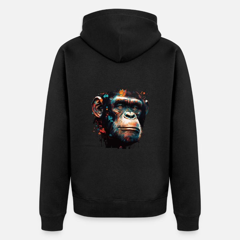Portrait de singe chimpanzé - Veste à capuche bio Premium Unisexe - noir