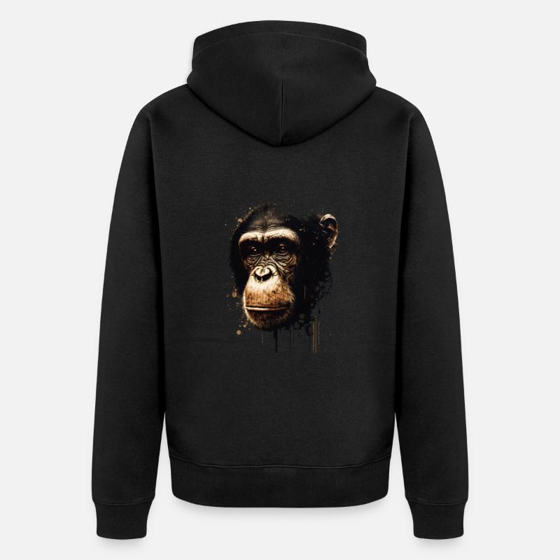 Portrait de singe chimpanzé - Veste à capuche bio Premium Unisexe - noir