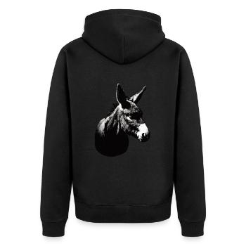 Esel Kunstvoller Schablonendruck - Unisex Premium Bio Zip Hoodie - Schwarz - Hinten - Nico (187cm)