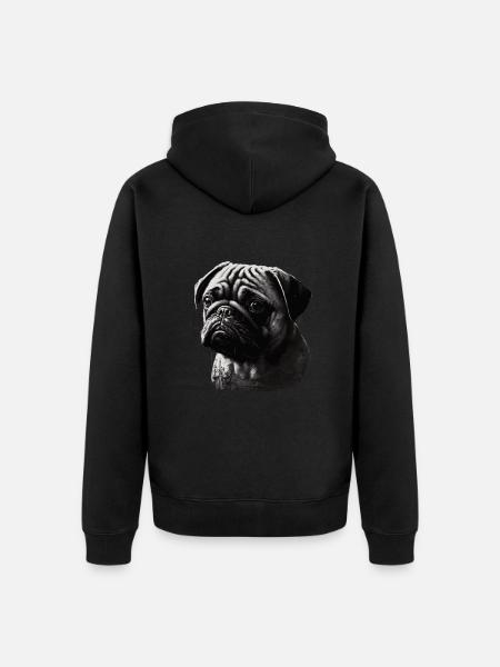 Mops-schablonen-design Weiß Und Schwarz - Unisex Premium Bio Zip Hoodie - Schwarz