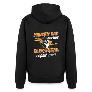 Electronics Repair Modern Day Heroes Repair Worker - Unisex Premium Bio Zip Hoodie - Schwarz - Hinten - Nico (187cm)